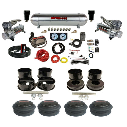 airmaxxx 480 chrome air compressors aluminum air tank X4 manifold X7 switchbox 2600 air bags & brackets For B-Body KBBDY-480C2-57ARW-X4X7-WK-HF