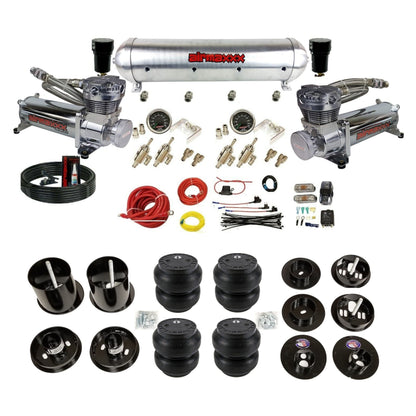 airmaxxx 480 chrome air compressors aluminum tank Slam bags and brackets kit Fits 1965-70 Cadillac KCAD65-580C2-59ARW-4TOG2GA2B-WK-HFSS7
