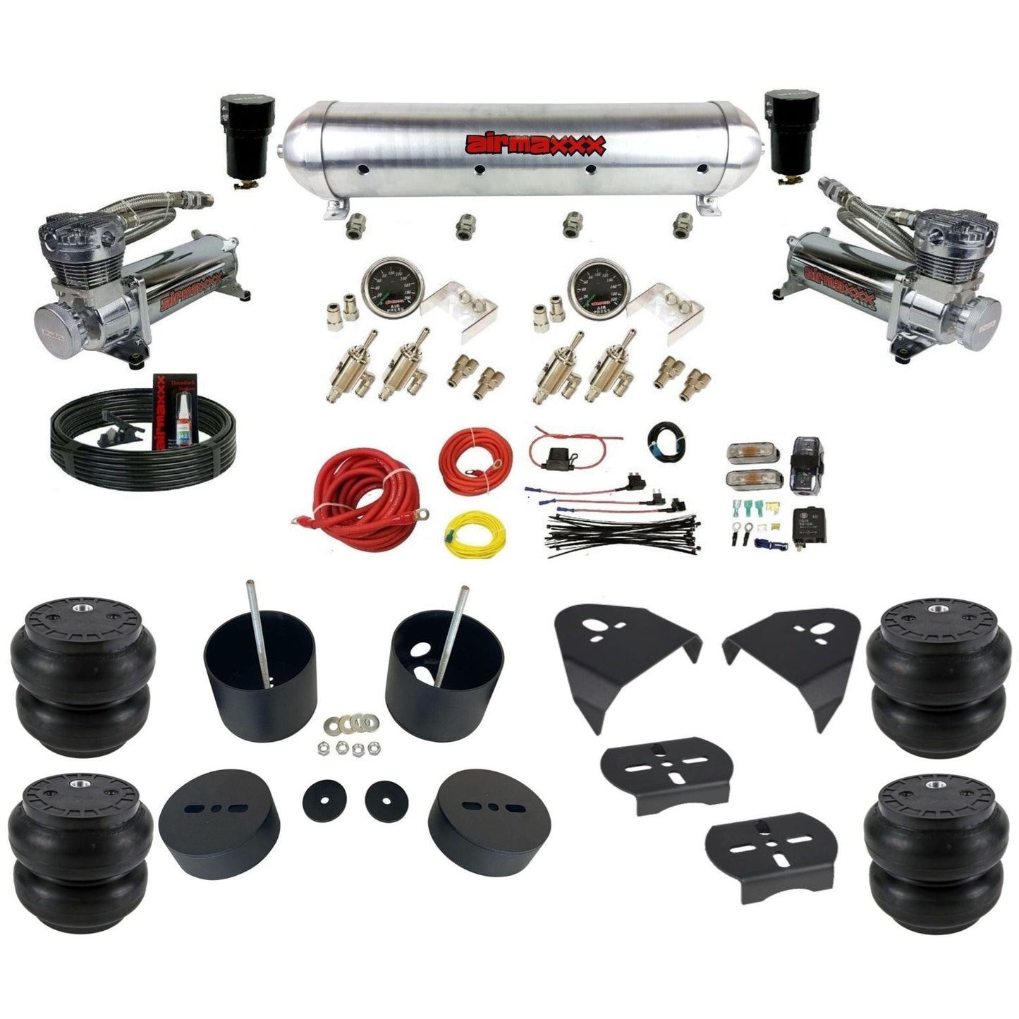 airmaxxx 480 chrome air compressors raw aluminum air tank Slam bags & brackets Manual 3/8" Air Suspension Kit for 1988-1998 Chevy C15 KGM88-480C2-59ARW-4TOG2GA2B-WK-HFSS7