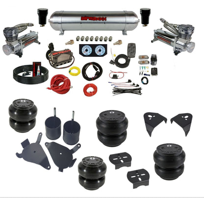 airmaxxx 480 chrome air compressors raw aluminum air tank Slam bags & brackets X4 manifold air suspension kit for 1982-2004 Chevy S10/S15/Sonoma KS10-480C2-57ARW-X4X7-WK-HFSS6SS7