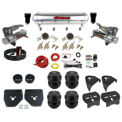 airmaxxx 480 chrome air compressors raw aluminum air tank Slam bags & brackets manual 3/8 air ride kit for 1973-87 chevy c10 KC1073-480C2-59ARW-4TOG2GA2B-WK-HFSS7