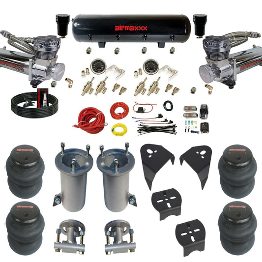 airmaxxx 480 chrome air compressors steel air tank 2600 bags & brackets air suspension kit fits 2007-2018 Silverado/Sierra 1500 KGM07-480C2-59S-4TOG2GA2B-WK-HF