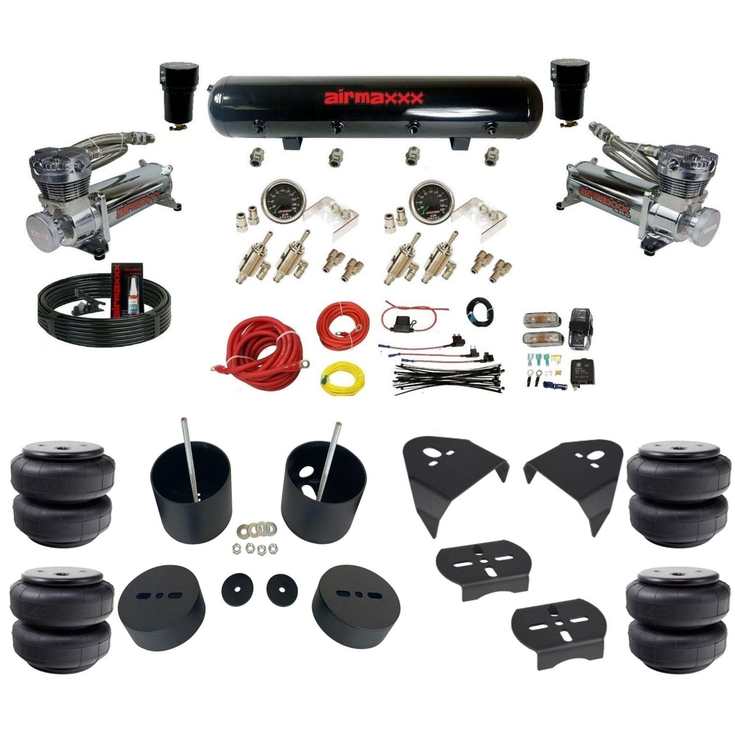 airmaxxx 480 chrome air compressors steel air tank Air Lift bags & brackets Manual 3/8" Air Suspension Kit for 1988-1998 Chevy C15 KGM88-480C2-59S-4TOG2GA2B-WK-HFD26