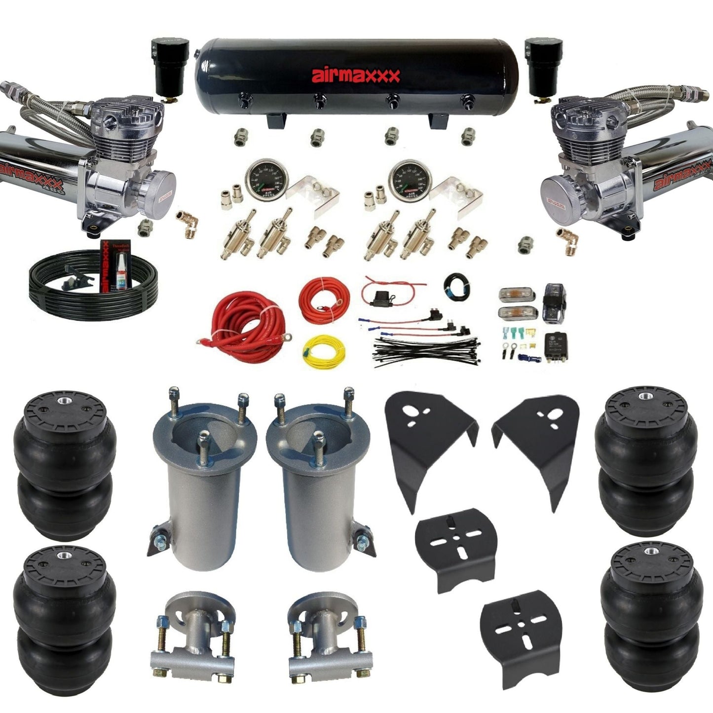 airmaxxx 480 chrome air compressors steel air tank Slam bags & brackets air suspension kit fits 2007-2018 Silverado/Sierra 1500 KGM07-480C2-59S-4TOG2GA2B-WK-HFSS7