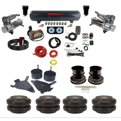 airmaxxx 480 chrome air compressors steel air tank X4 air manifold w/Slam air bags and brackets KGBDY-480C2-57S-X4X7-WK-HFSS6