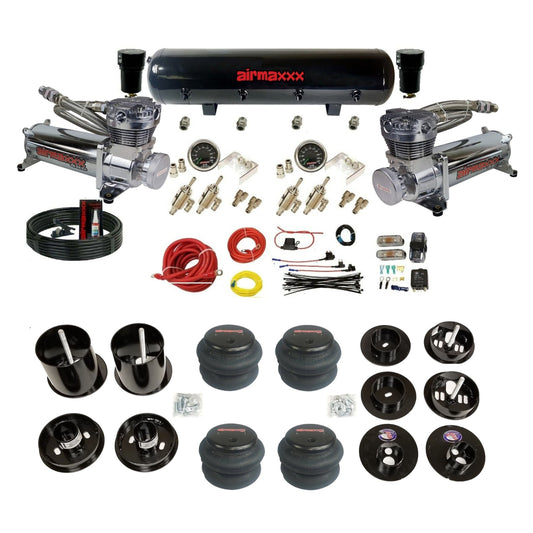 airmaxxx 480 chrome air compressors steel tank 2600 bags and brackets kit Fits 1965-70 Cadillac KCAD65-580C2-59S-4TOG2GA2B-WK-HF