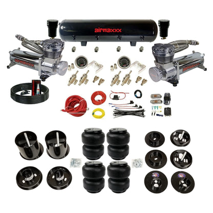 airmaxxx 480 chrome air compressors steel tank Air Lift bags and brackets kit Fits 1965-70 Cadillac KCAD65-580C2-59S-4TOG2GA2B-WK-HFD25