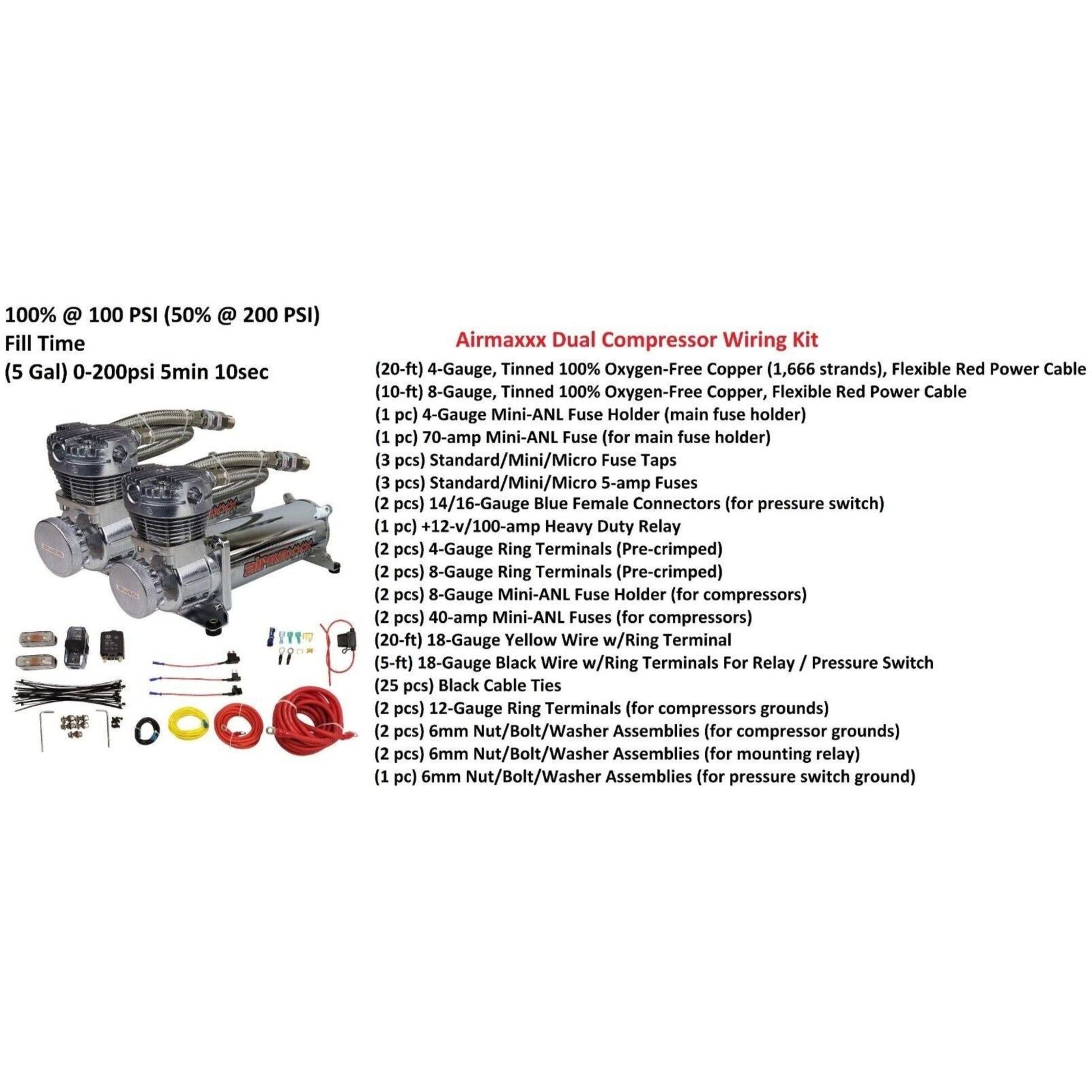 airmaxxx 480 chrome air ride kit with compressors wiring install kit