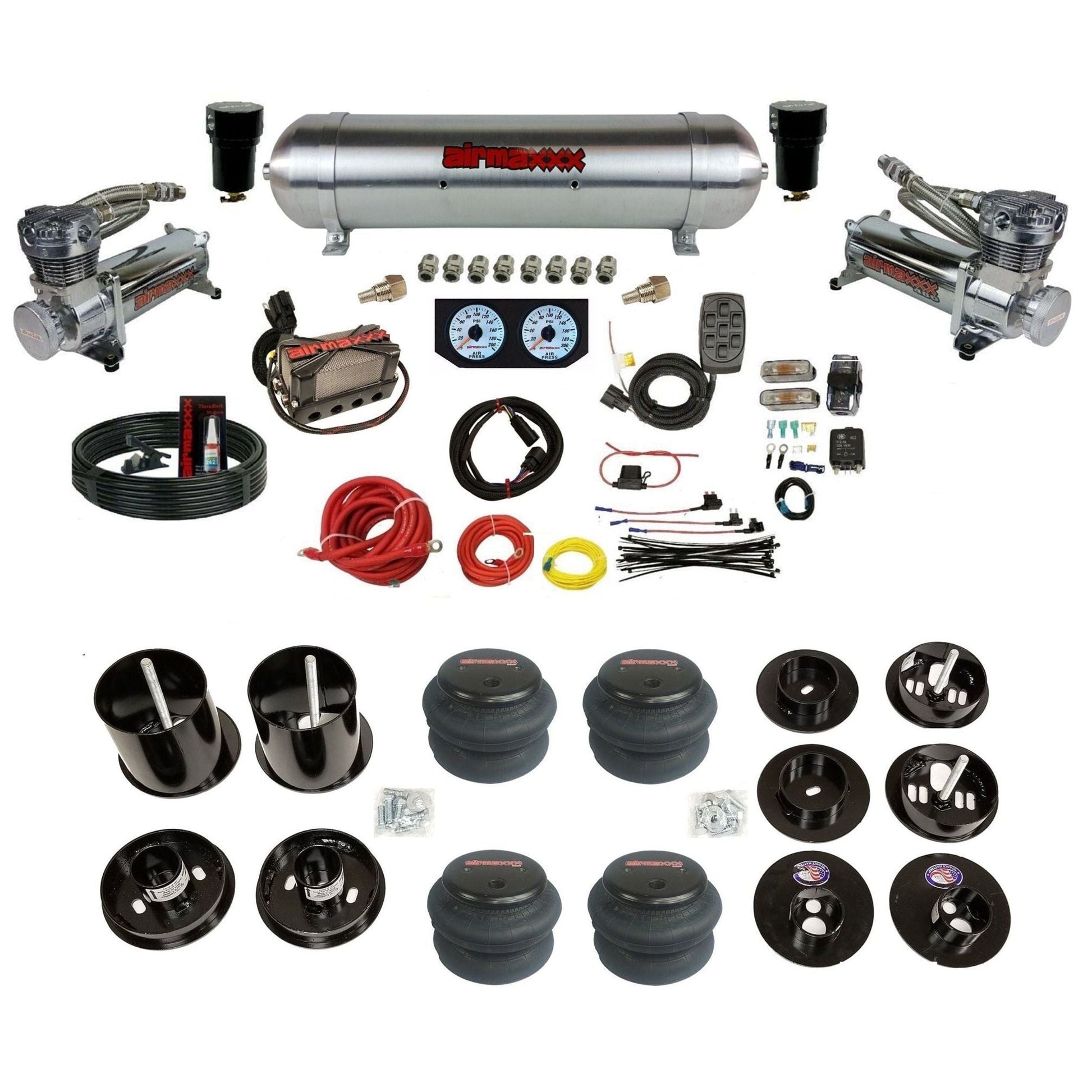 airmaxxx 480 chrome compressor aluminum tank 2600 bags and brackets KCAD65-480C2-57ARW-X4X7-WK-HF