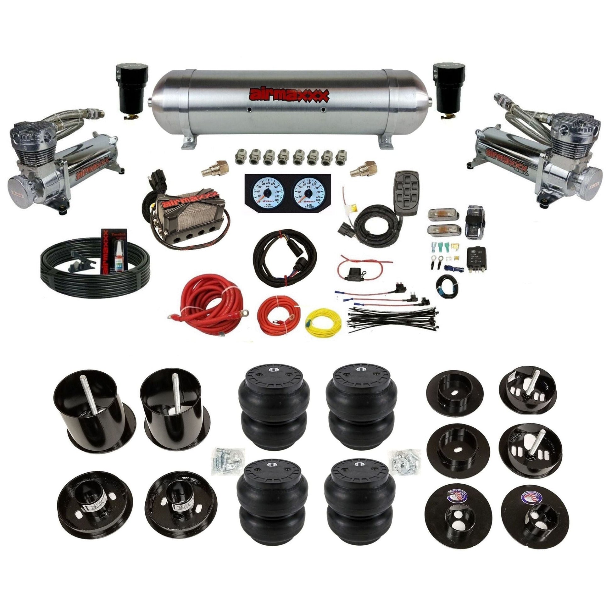 airmaxxx 480 chrome compressor aluminum tank Slam bags and brackets KCAD65-480C2-57ARW-X4X7-WK-HFSS7