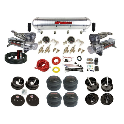 airmaxxx 480 chrome compressors 3/8 manual air suspension kit w/raw aluminum tank & 2600 bags & brackets fits 1961 62 cadillac deville K-CAD6162-480C2-59ARW-4TOG2GA2B-WK-HF