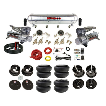 airmaxxx 480 chrome compressors 3/8 manual air suspension kit w/raw aluminum tank & Air Lift bags & brackets fits 1961 62 cadillac deville K-CAD6162-480C2-59ARW-4TOG2GA2B-WK-HFD25