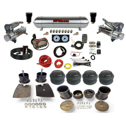 airmaxxx 480 chrome compressors x4 manifold raw aluminum air tank 2600 bags and brackets kit KBUI61-480C2-57ARW-X4X7-WK-HF