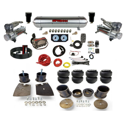 airmaxxx 480 chrome compressors x4 manifold raw aluminum air tank Air Lift bags and brackets kit KBUI61-480C2-57ARW-X4X7-WK-HFD25