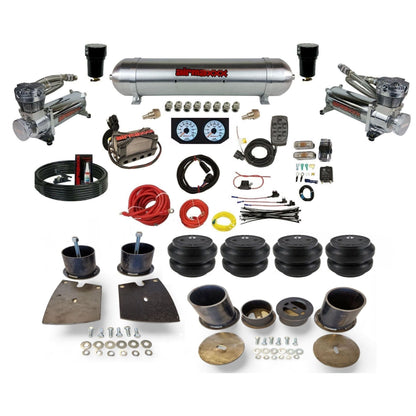 airmaxxx 480 chrome compressors x4 manifold raw aluminum air tank Slam bags and brackets kit KBUI61-480C2-57ARW-X4X7-WK-HFSS7