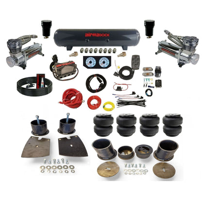airmaxxx 480 chrome compressors x4 manifold steel air tank air lift bags and brackets kit KBUI61-480C2-57S-X4X7-WK-HFD25