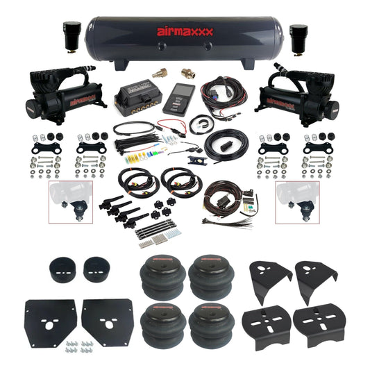 airmaxxx 580 black compressors 2600 bags steel tank & air lift 3h 27695 plug and play air ride kit fits 1973-87 c10 KC1073-580B2-57S-27695-WK-3P2