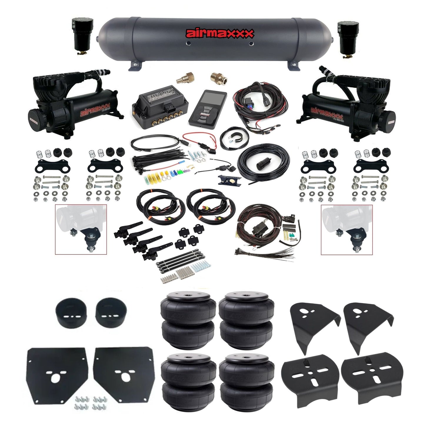 airmaxxx 580 black compressors Airlift bags black aluminum tank & air lift 3h 27695 plug and play air ride kit fits 1973-87 c10 KC1073-580B2-57ABK-27695-WK-3P2D26