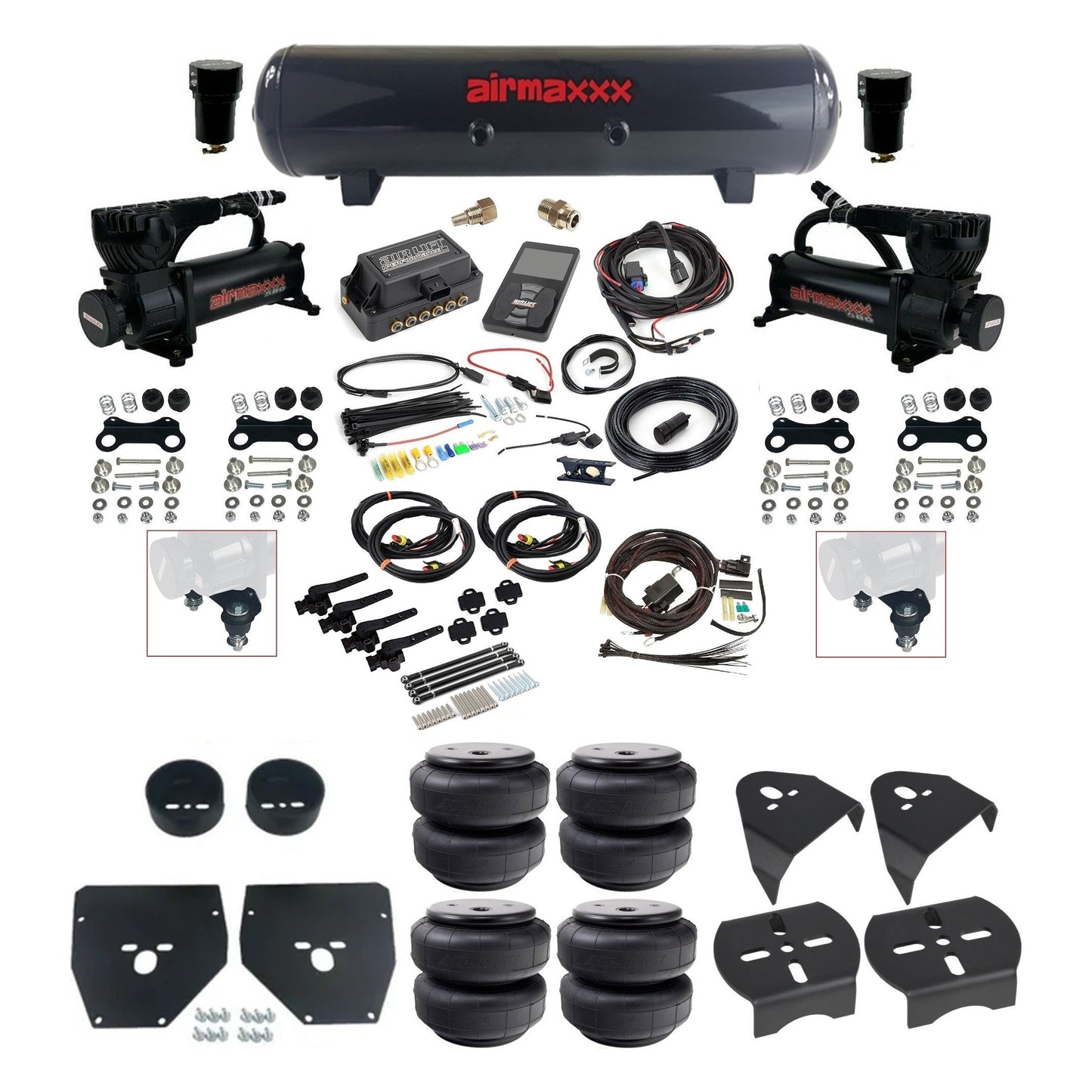 airmaxxx 580 black compressors Airlift bags steel tank & air lift 3h 27695 plug and play air ride kit fits 1973-87 c10 KC1073-580B2-57S-27695-WK-3P2D26