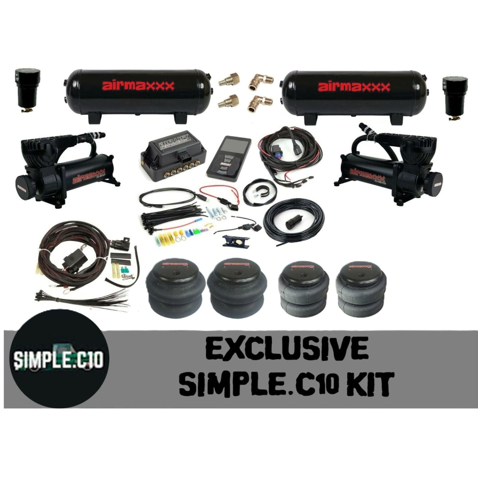 airmaxxx 580 black compressors Simple.C10 Air Ride Package with Air Lift 3P and Dual 3-Gallon Steel Tanks k-simplec10