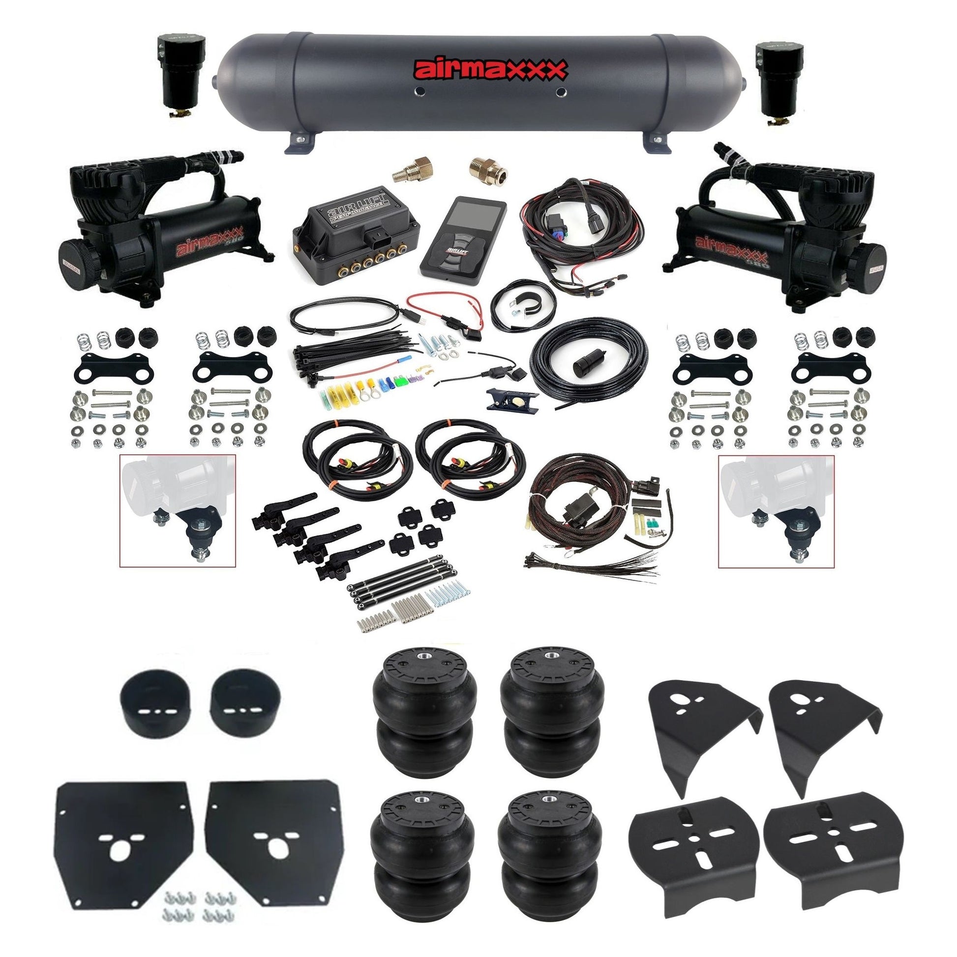 airmaxxx 580 black compressors Slam bags black aluminum tank & air lift 3h 27695 plug and play air ride kit fits 1973-87 c10 KC1073-580B2-57ABK-27695-WK-3P2SS7