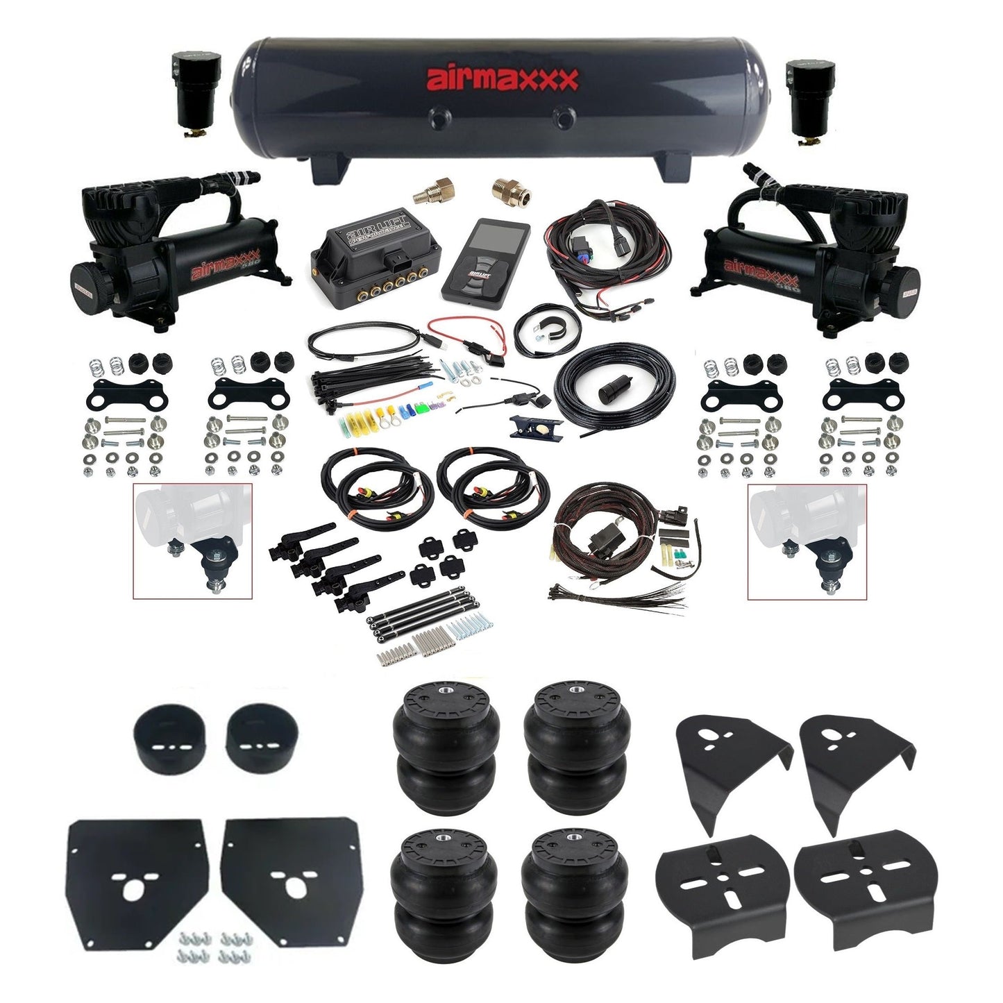 airmaxxx 580 black compressors Slam bags steel tank & air lift 3h 27695 plug and play air ride kit fits 1973-87 c10 KC1073-580B2-57S-27695-WK-3P2SS7