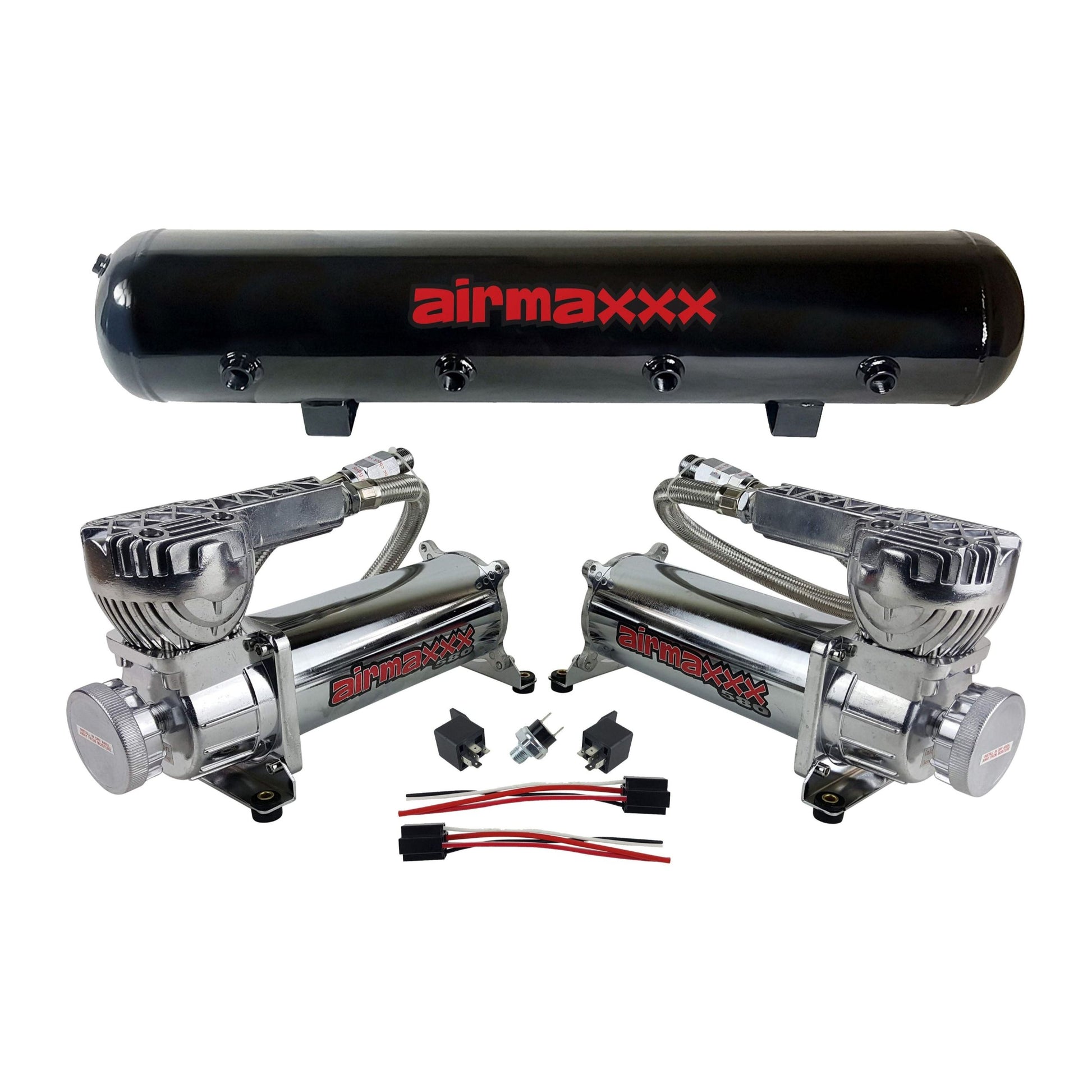 airmaxxx 580 chrome dual air compressor pack with 5 gallon steel air tank