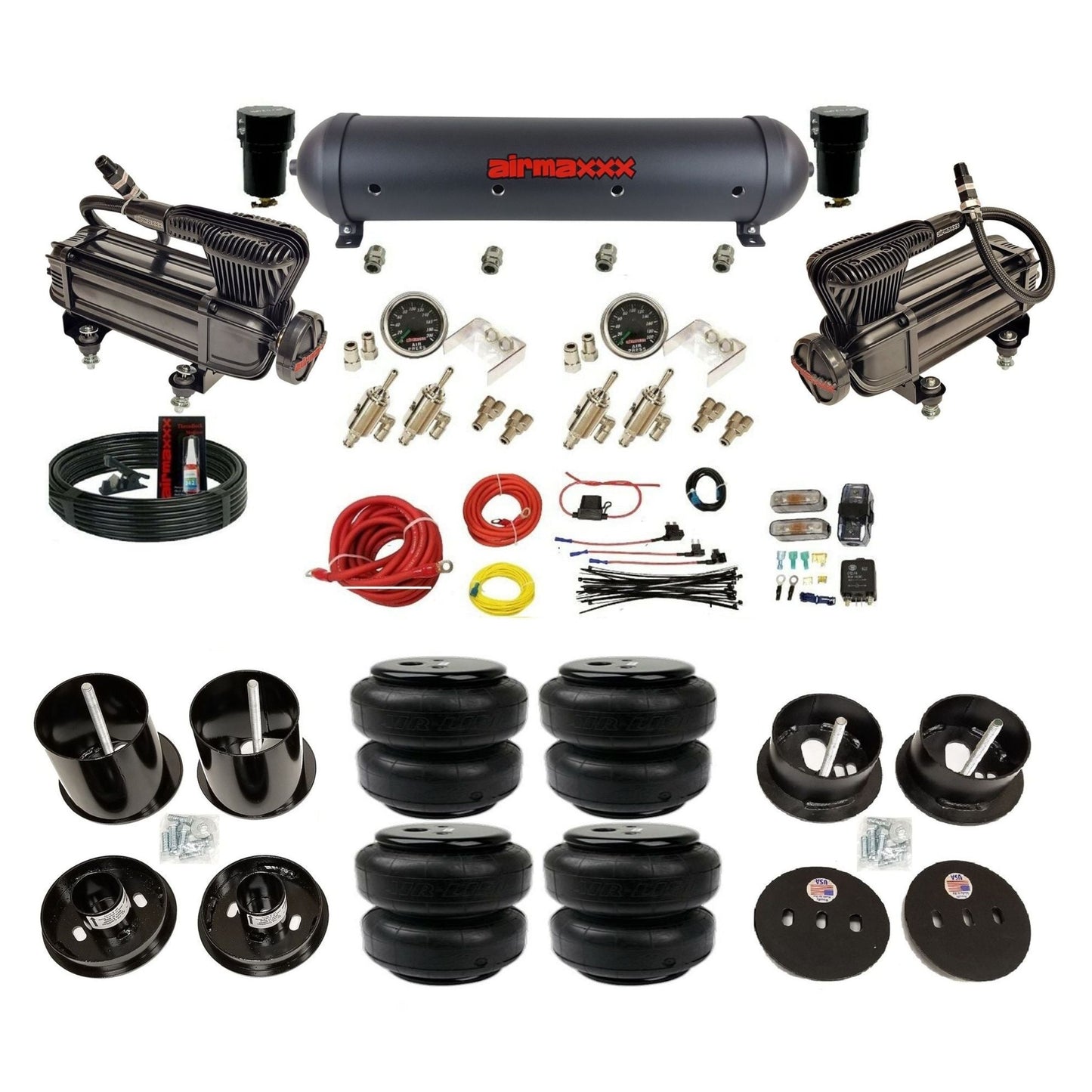 airmaxxx Air Lift bags & brackets manual 3/8" toggles air suspension kit X-series & aluminum tank for 1963-1964 Cadillac KCAD63-XB2-59ABK-4TOG2GA2B-WK-HFD25