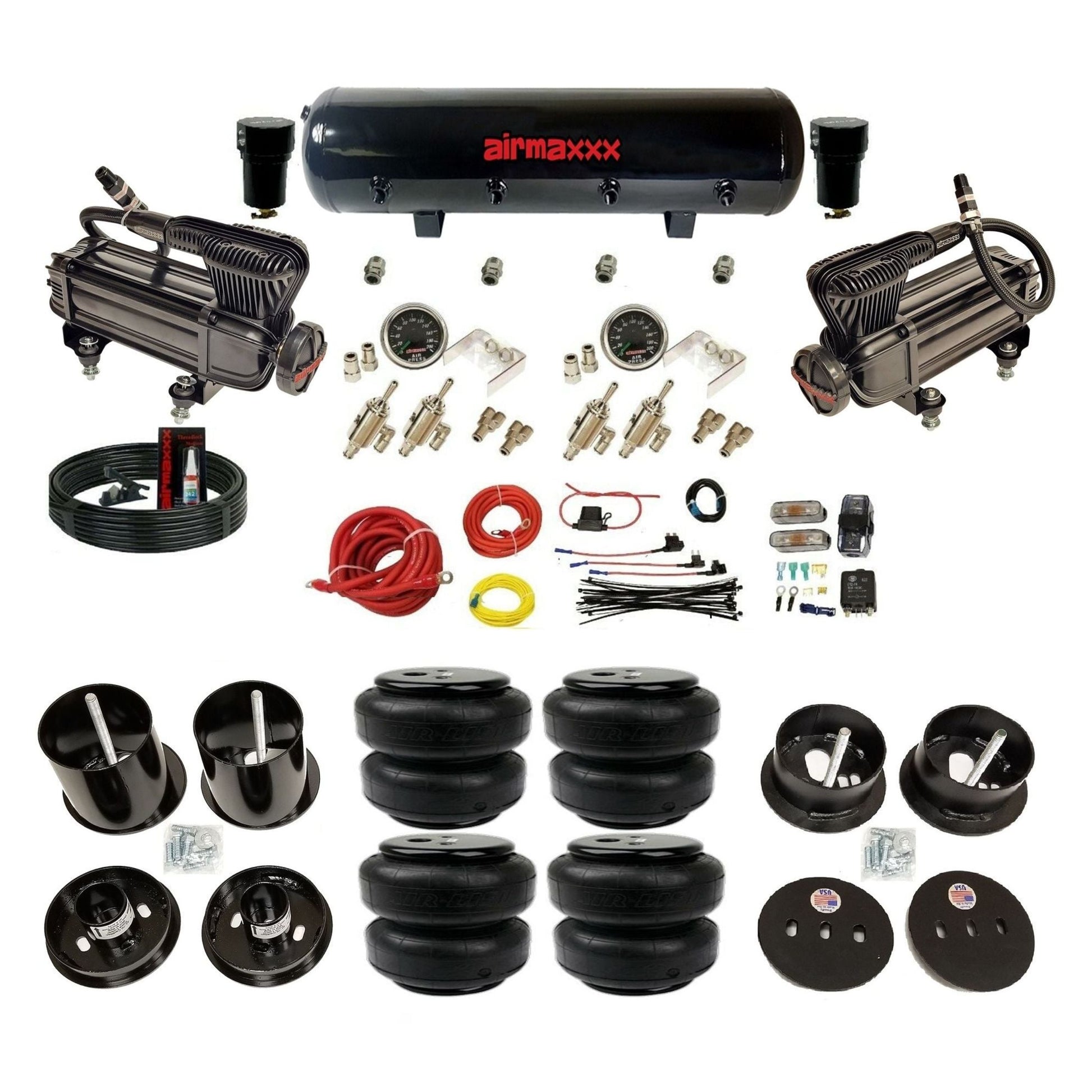 airmaxxx Air Lift bags & brackets manual 3/8" toggles air suspension kit X-series & steel tank for 1963-1964 Cadillac KCAD63-XB2-59S-4TOG2GA2B-WK-HFD25