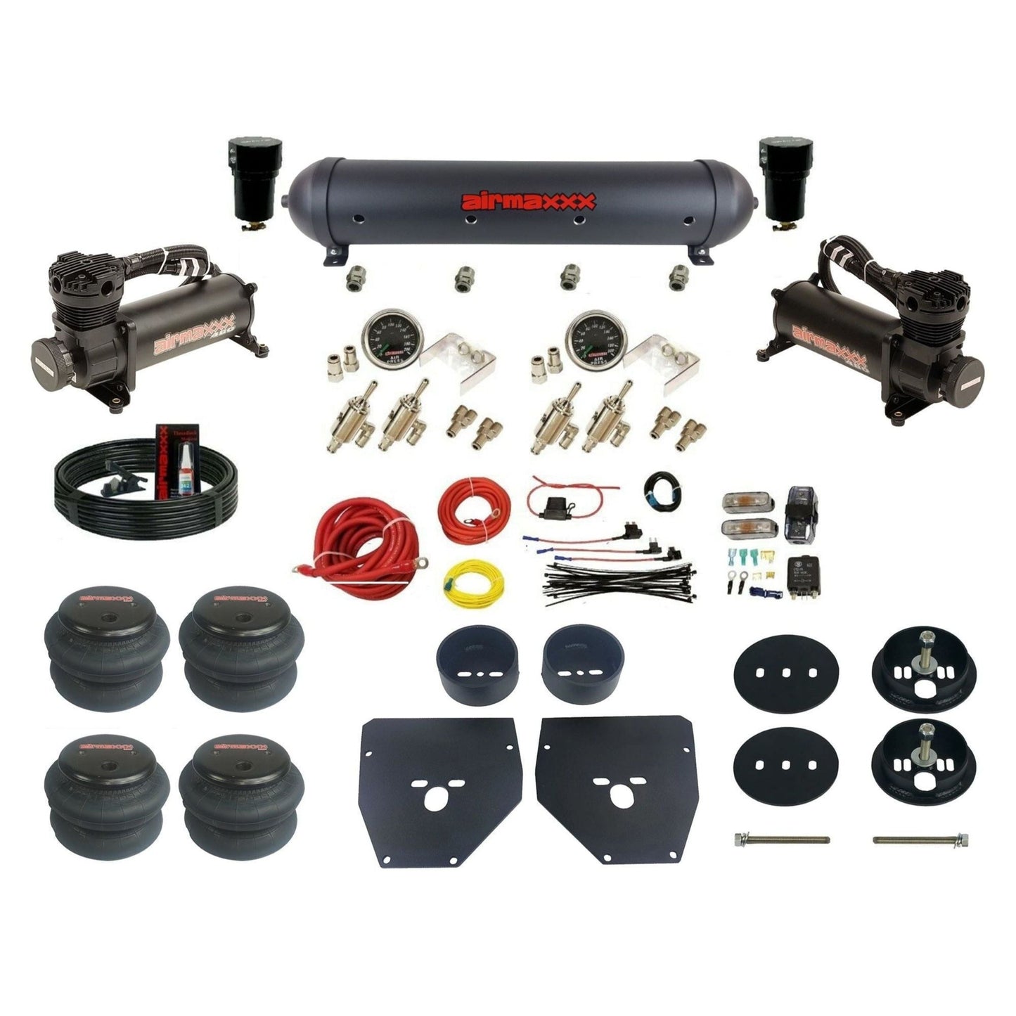 airmaxxx Black Manual 480 Black Air Suspension Kit 3/8 DLOE Valve 2600  Bags Brackets & Aluminum Tank Fits 1963-1972 C10 KC1063-480B2-59ABK-4TOG2GA2B-WK-HF