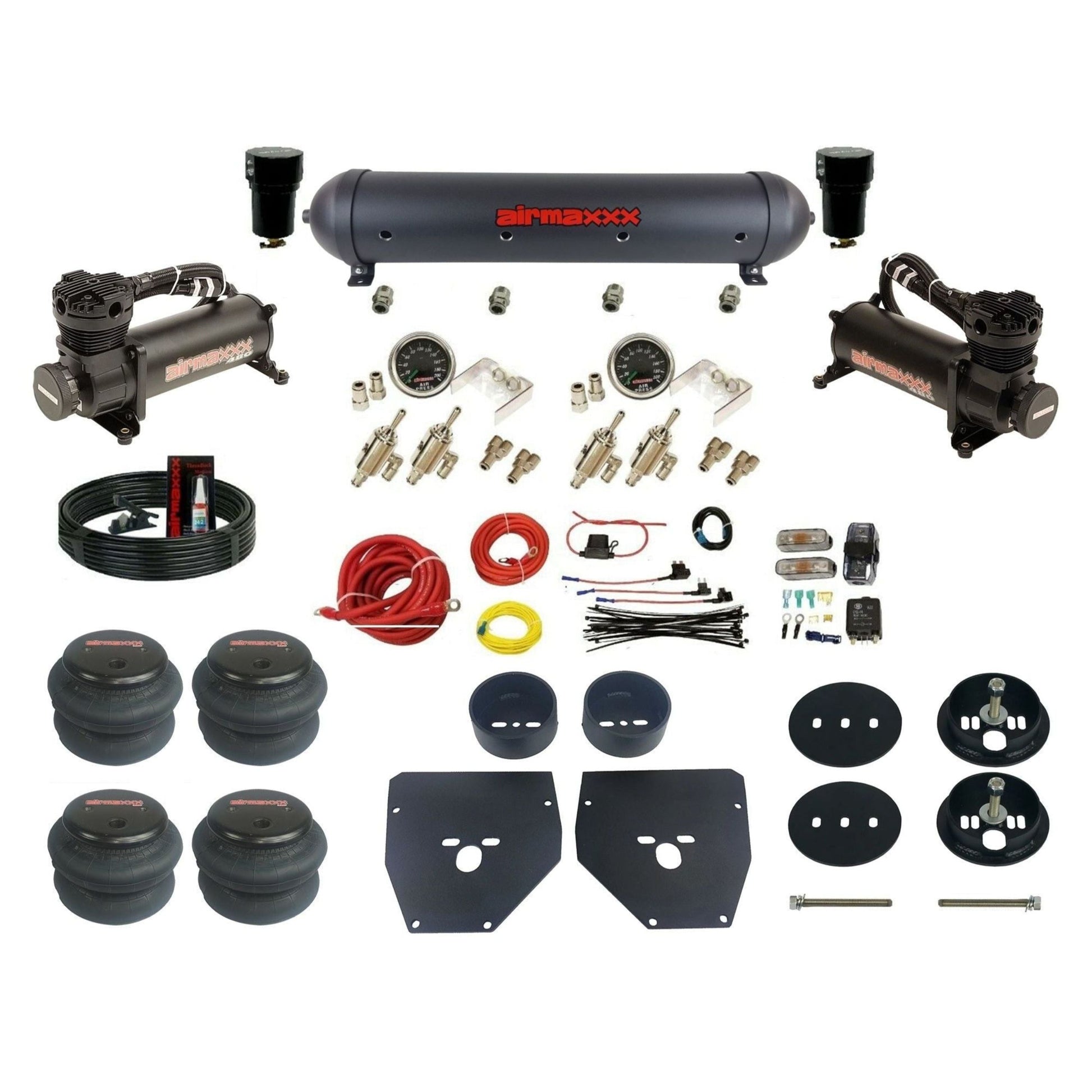 airmaxxx Black Manual 480 Black Air Suspension Kit 3/8 DLOE Valve 2600  Bags Brackets & Aluminum Tank Fits 1963-1972 C10 KC1063-480B2-59ABK-4TOG2GA2B-WK-HF
