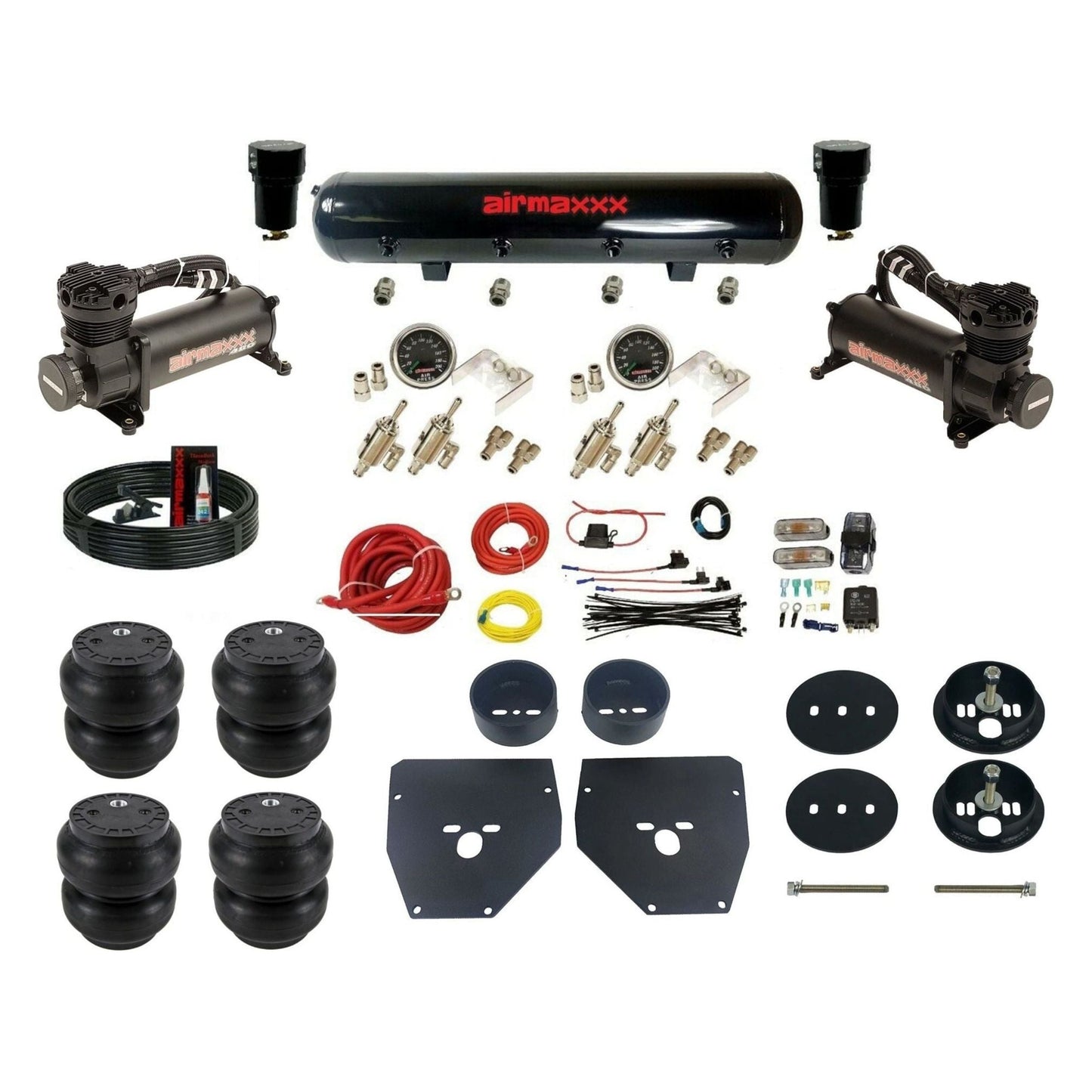 airmaxxx Black Manual 480 Black Air Suspension Kit 3/8 DLOE Valve Slam  Bags Brackets & Steel Tank Fits 1963-1972 C10 KC1063-480B2-59S-4TOG2GA2B-WK-HFSS7