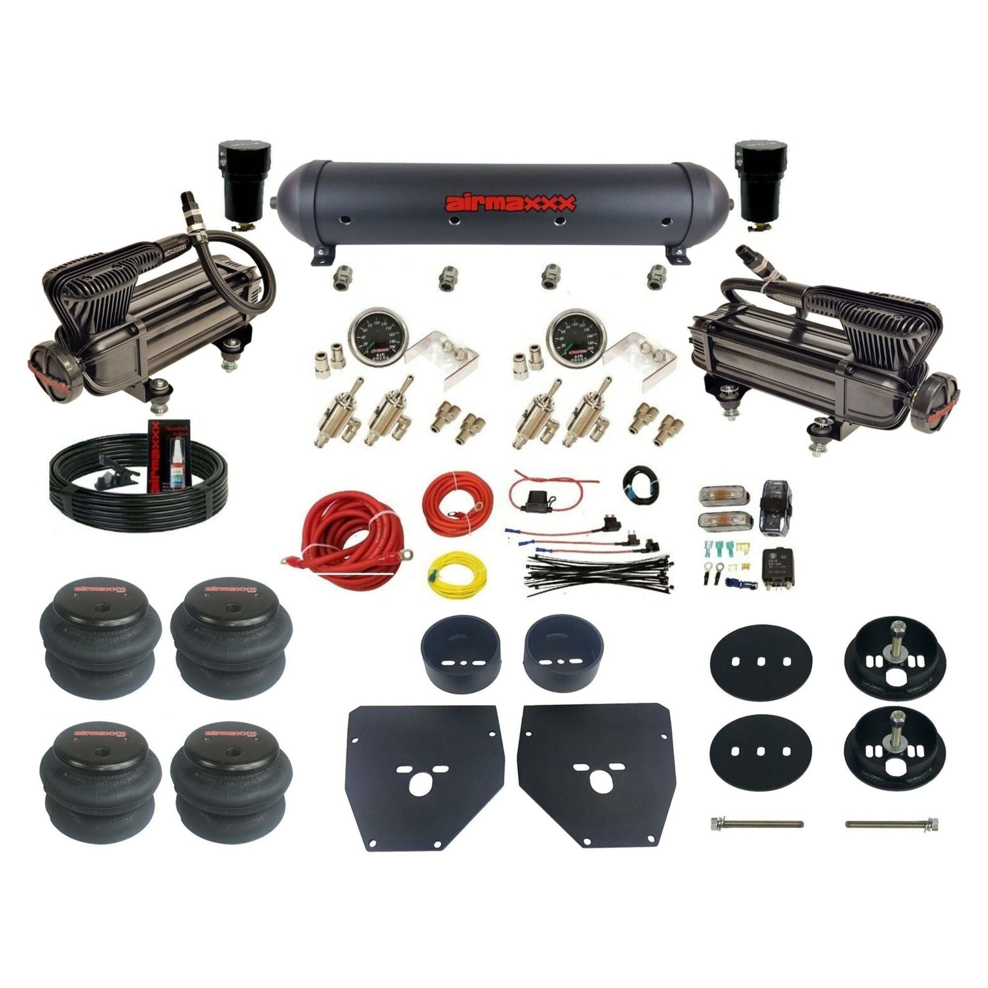 airmaxxx Black Manual X-series Air Suspension Kit 3/8 DLOE Valve 2600 Bags Brackets & Aluminum Tank Fits 1963-1972 C10 KC1063-XB2-59ABK-4TOG2GA2B-WK-HF