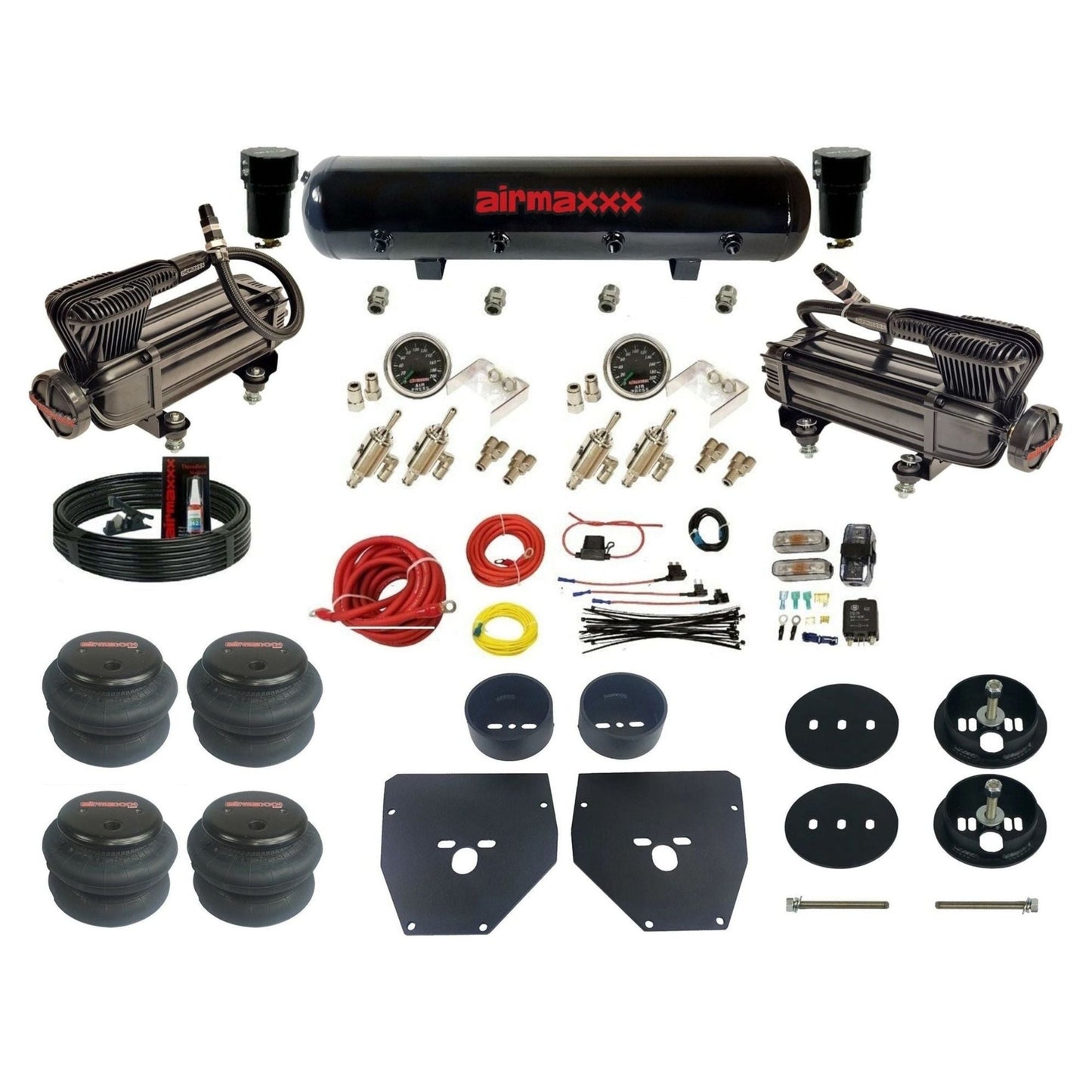 airmaxxx Black Manual X-series Air Suspension Kit 3/8 DLOE Valve 2600 Bags Brackets & Steel Tank Fits 1963-1972 C10 KC1063-XB2-59S-4TOG2GA2B-WK-HF