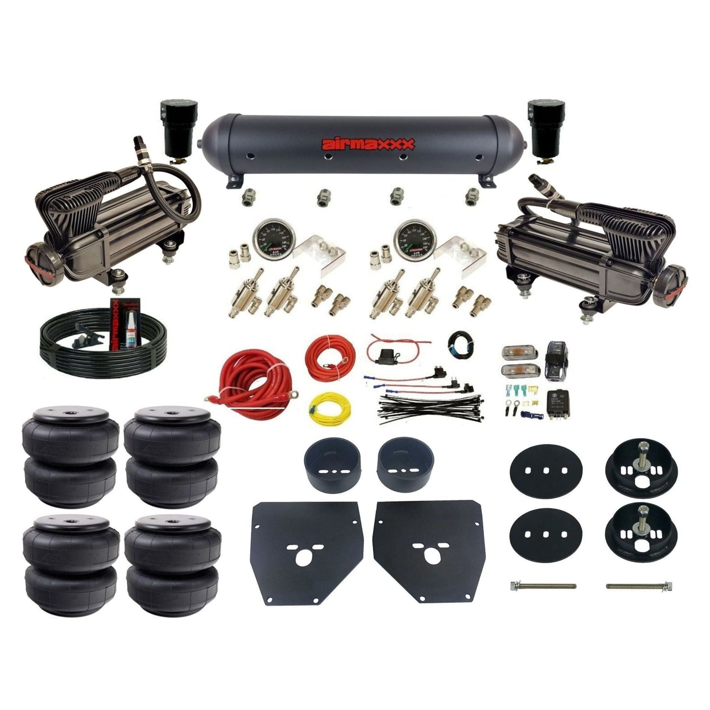 airmaxxx Black Manual X-series Air Suspension Kit 3/8 DLOE Valve Air Lift  Bags Brackets & Aluminum Tank Fits 1963-1972 C10 KC1063-XB2-59ABK-4TOG2GA2B-WK-HFD26