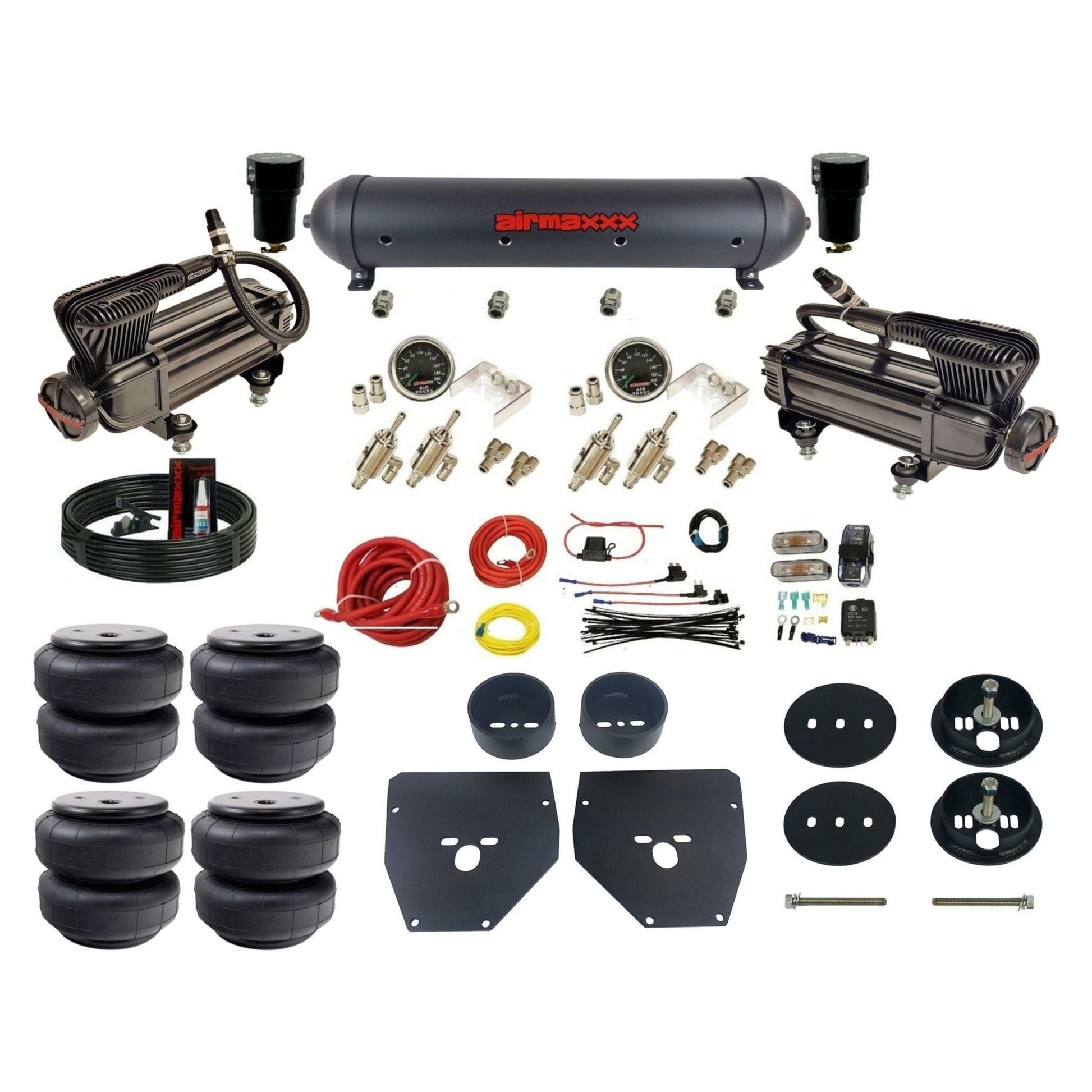 airmaxxx Black Manual X-series Air Suspension Kit 3/8 DLOE Valve Air Lift  Bags Brackets & Aluminum Tank Fits 1963-1972 C10 KC1063-XB2-59ABK-4TOG2GA2B-WK-HFD26