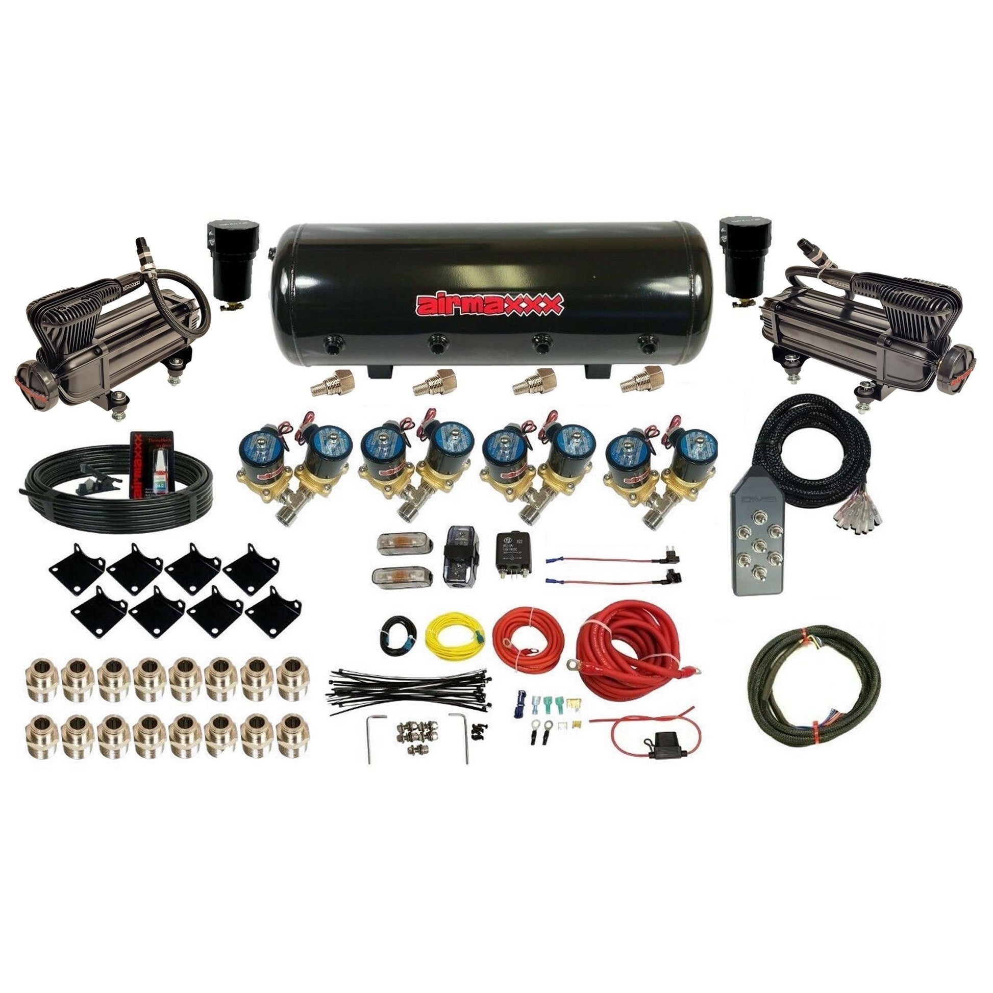 airmaxxx Complete 1/2 inch air ride management kit with x-series tank lines and fittings  KXB2-812-89-7TBK-WK-HF