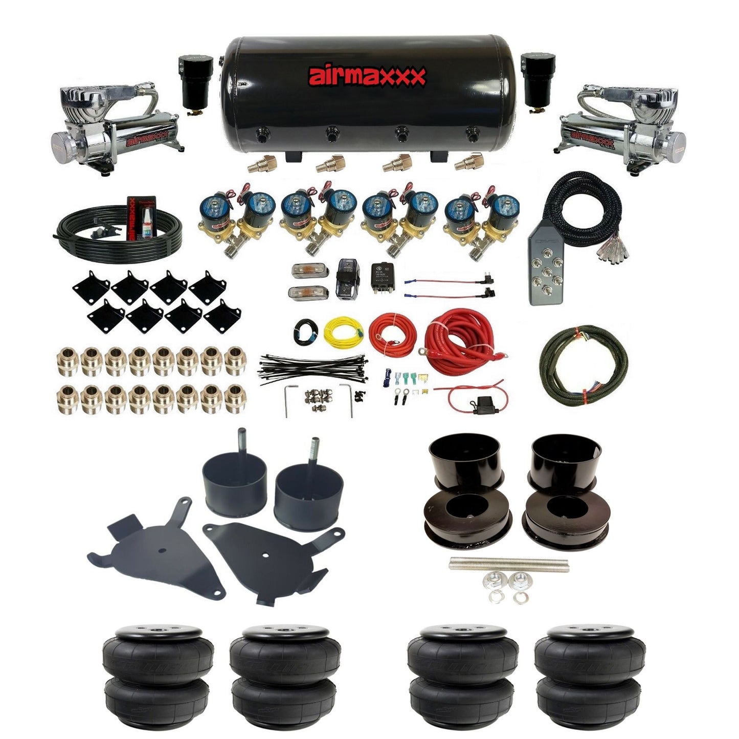 airmaxxx Complete 1/2 inch air ride suspension kit 580 chrome steel tank and air lift bags for GM G-Body