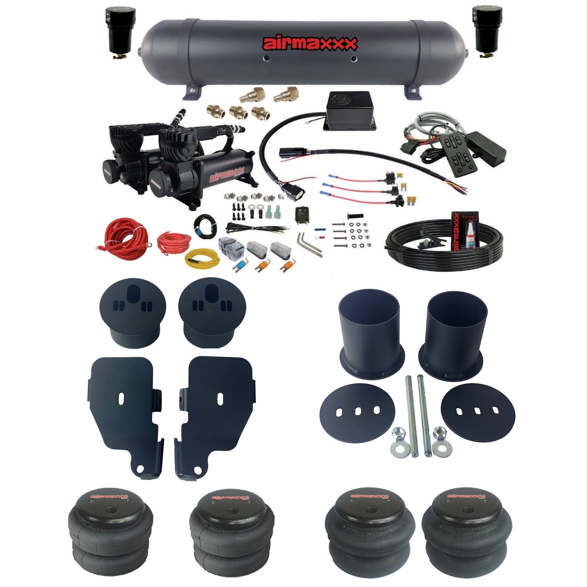 airmaxxx Complete air suspension kit w/580 black compressors bags & aluminum tank for 1965-70 Chevy Impala KIMP65-580B2-57ABLK-SV8CMC1-WK-HF