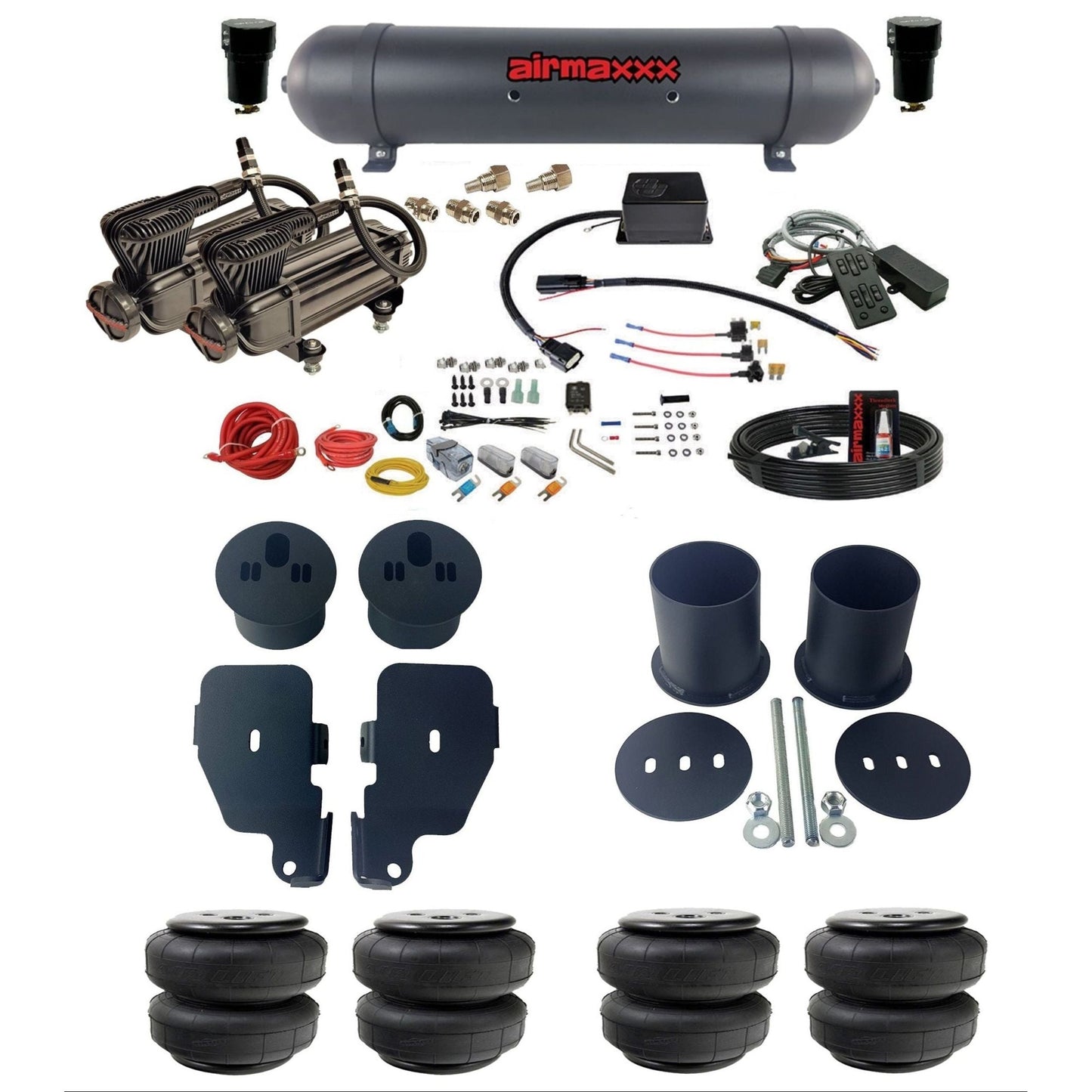 airmaxxx Complete air suspension kit w/x-series compressors airlift bags & aluminum tank for 1965-70 Chevy Impala KIMP65-XB2-57ABK-SV8CMC1-WK-HFD25