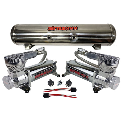 airmaxxx High-output dual 580 chrome compressors with 7 port stainless air tank