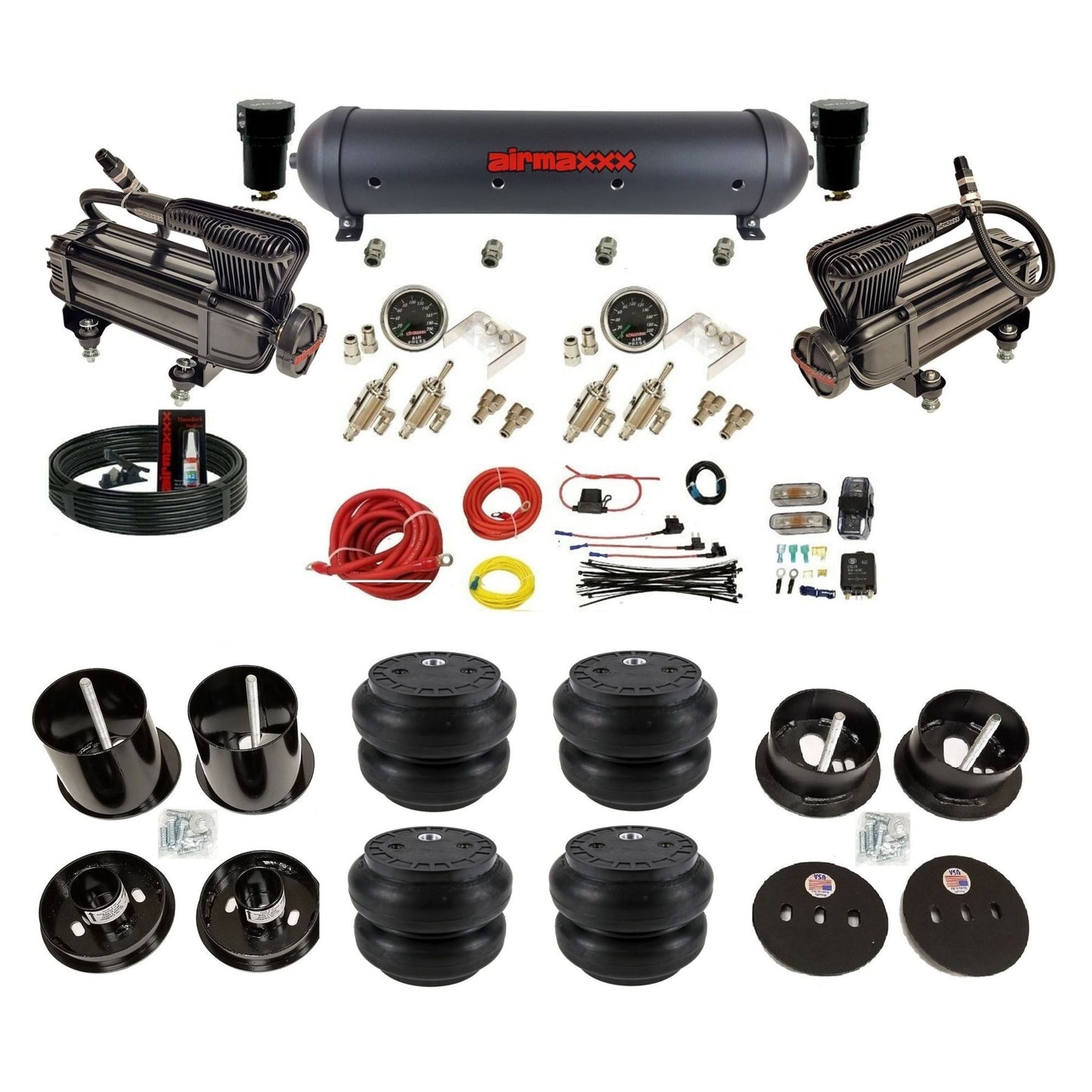 airmaxxx Slam bags & brackets manual 3/8" toggles air suspension kit X-series & aluminum tank for 1963-1964 Cadillac KCAD63-XB2-59ABK-4TOG2GA2B-WK-HFSS7