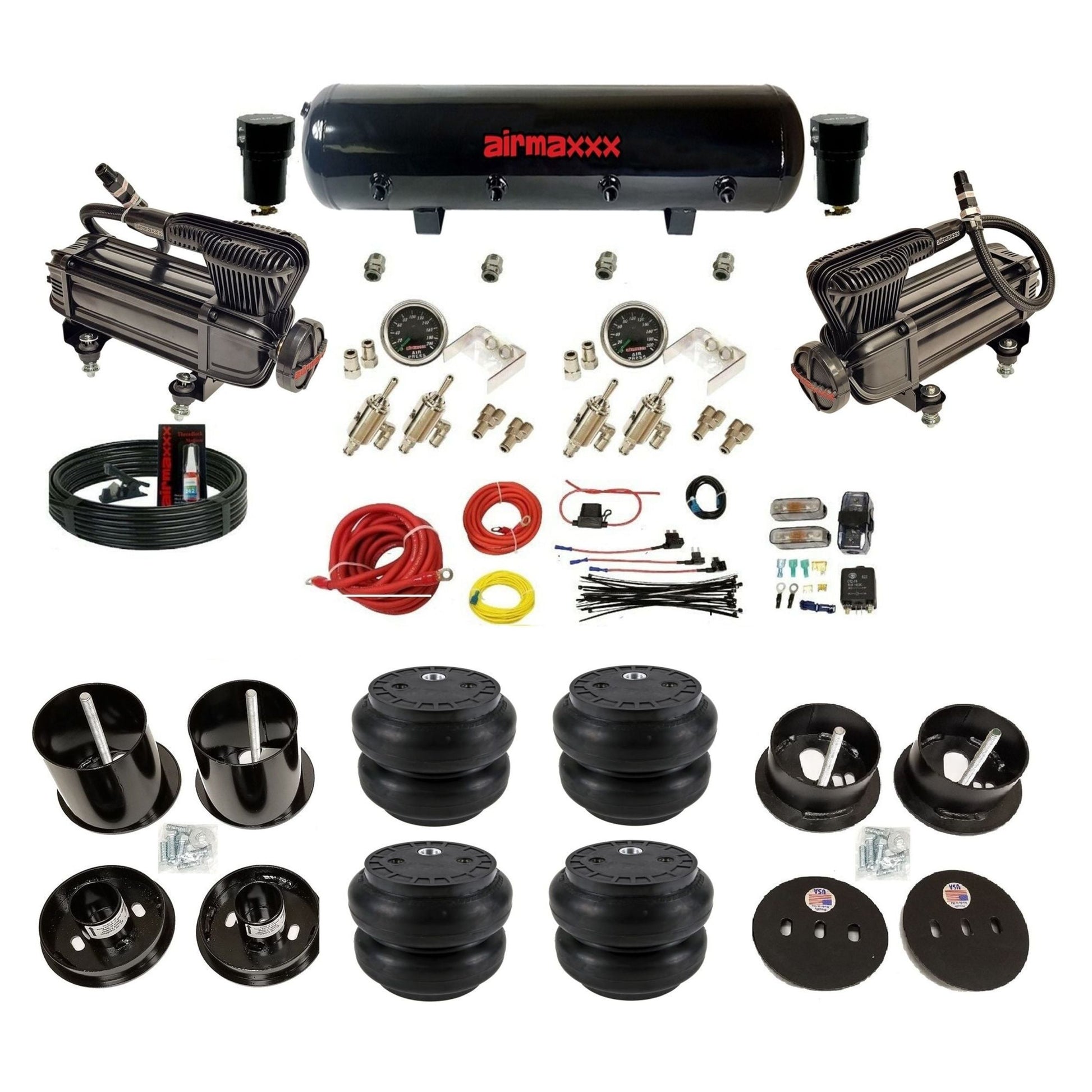 airmaxxx Slam bags & brackets manual 3/8" toggles air suspension kit X-series & steel tank for 1963-1964 Cadillac KCAD63-XB2-59S-4TOG2GA2B-WK-HFSS7