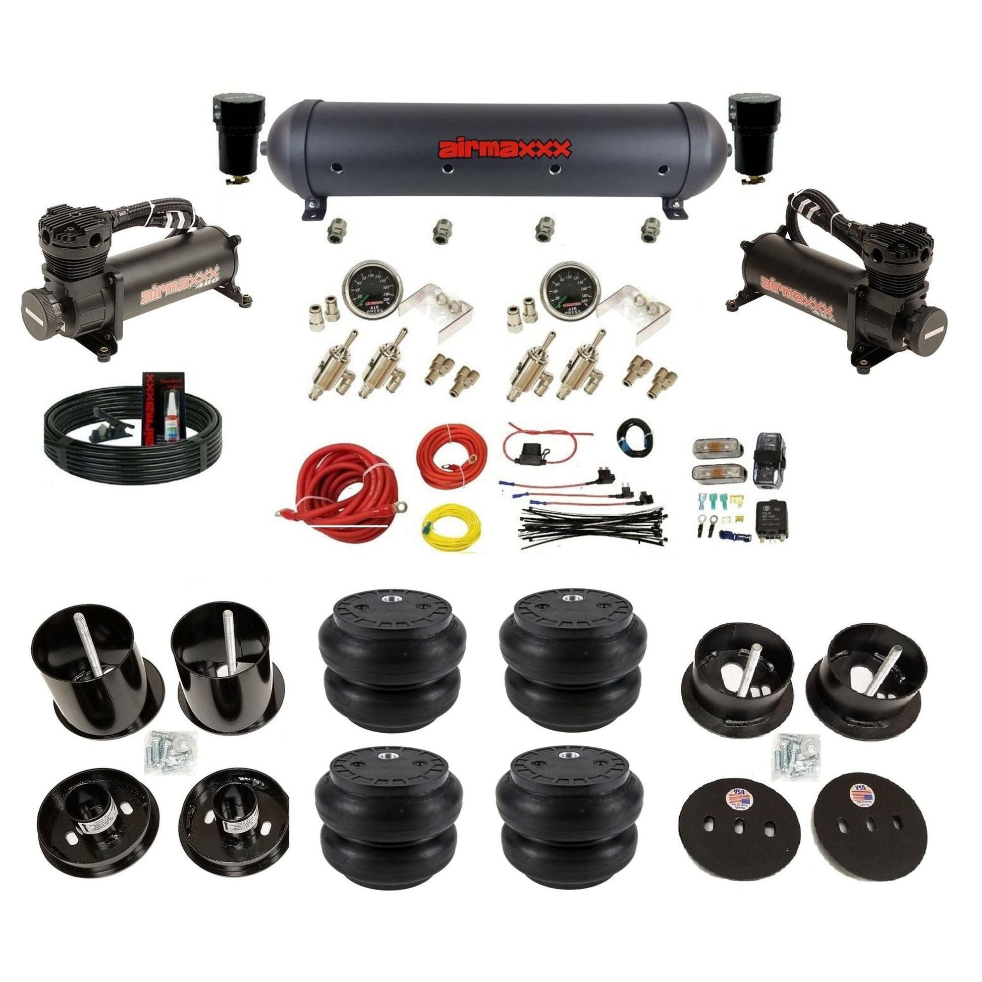 airmaxxx Slam bags & brackets manual 3/8" toggles air suspension kit black 480 compressors & aluminum tank for 1963-1964 Cadillac KCAD63-480B2-59ABK-4TOG2GA2B-WK-HFSS7