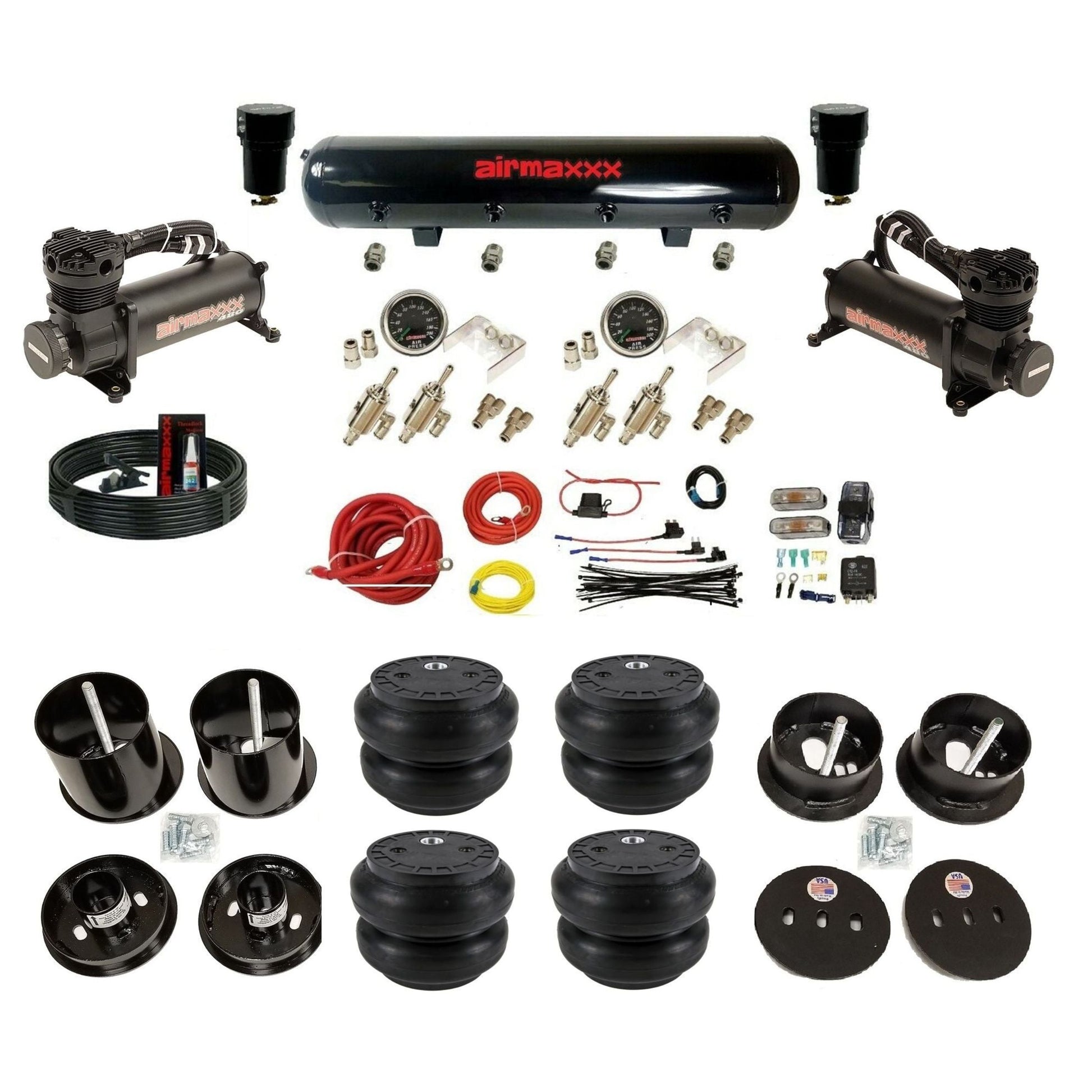 airmaxxx Slam bags & brackets manual 3/8" toggles air suspension kit black 480 compressors & steel tank for 1963-1964 Cadillac KCAD63-480B2-59S-4TOG2GA2B-WK-HFSS7