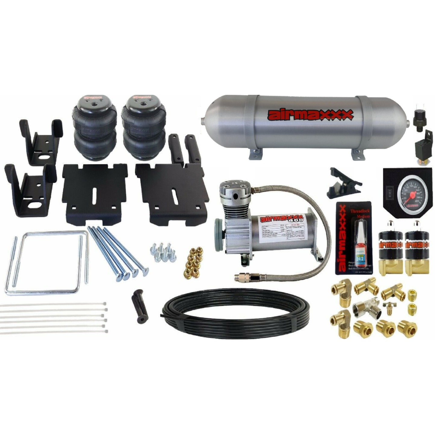 airmaxxx Tow Assist Air Bag Suspension Kit Black Gauge & Tank Fits 2007-18 Chevy 1500 pu