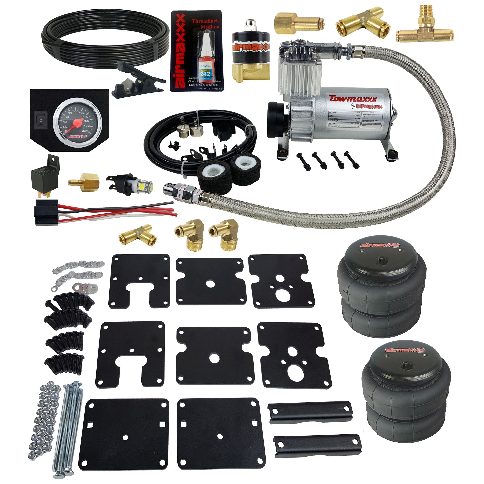 airmaxxx Tow Assist Kit w/Compressor & black Gauge Fits 1999-06 Silverado/Sierra 1500