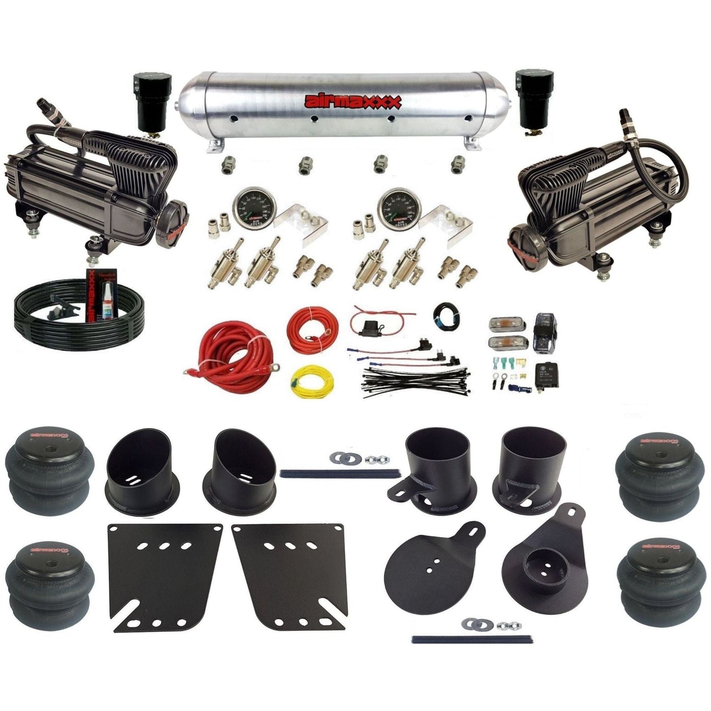 airmaxxx X-Series air compressors 3/8 manual air suspension raw aluminum air tank w/2600 bags kit fits 1958 64 chevy impala KIMP58-XB2-59ARW-4TOG2GA2B-WK-HF