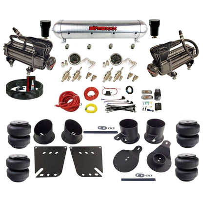 airmaxxx X-Series air compressors 3/8 manual air suspension raw aluminum air tank w/Air Lift bags kit fits 1958 64 chevy impala KIMP58-XB2-59ARW-4TOG2GA2B-WK-HFD25