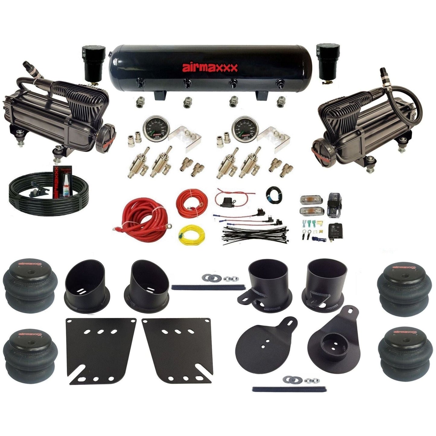 airmaxxx X-Series air compressors 3/8 manual air suspension steel air tank w/2600 bags kit fits 1958 64 chevy impala KIMP58-XB2-59S-4TOG2GA2B-WK-HF